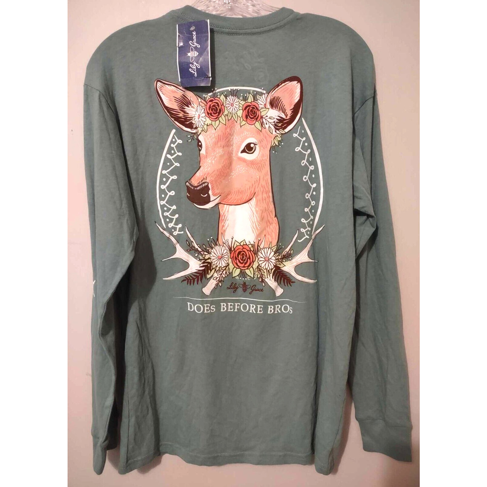 NWT Lily Grace Green Does Before Bros Long Sleeve T Shirt Size Small
